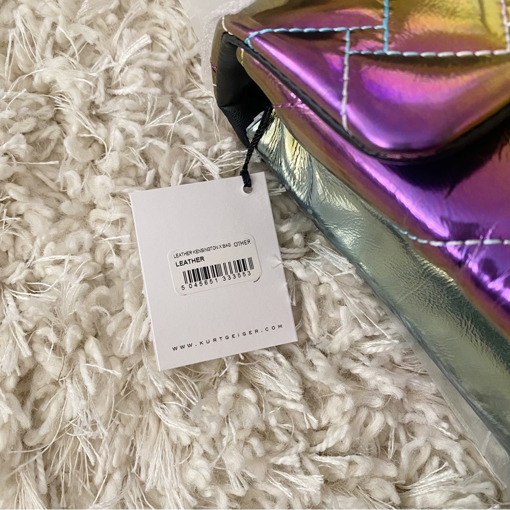 Kurt Geiger London Kensington X Leather Shoulder Bag NWT Rainbow Metallic Ombre - Picture 10 of 10